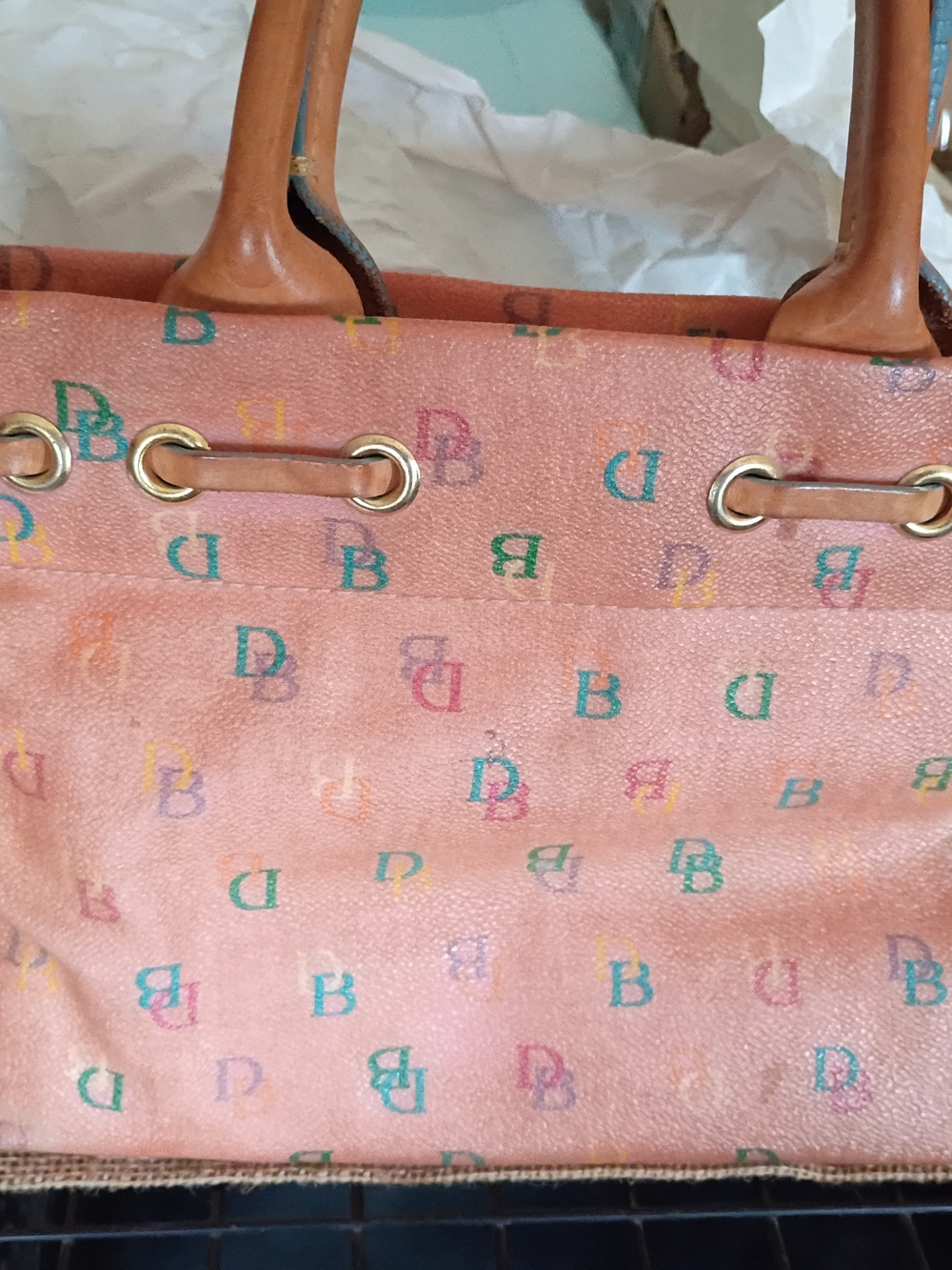 Dooney & Bourke Peach Pink Multicolor DB Logo Tote
